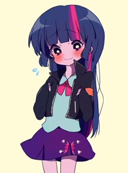 Size: 600x810 | Tagged: safe, artist:lotte, twilight sparkle, equestria girls, clothes, cute, humanized, implied sunsetsparkle, jacket, solo, twiabetes