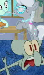 Size: 392x676 | Tagged: safe, silver spoon, earth pony, pony, on your marks, animation error, female, filly, fork, meme, mouth hold, naughty nautical neighbors, spongebob squarepants, squidward tentacles