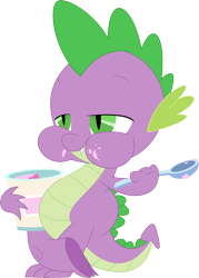 Size: 2568x3580 | Tagged: safe, artist:porygon2z, derpibooru import, spike, dragon, it's about time, eating, food, ice cream, male, puffy cheeks, simple background, smiling, solo, spoon, transparent background, vector