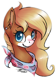 Size: 868x1211 | Tagged: safe, artist:doekitty, oc, oc only, oc:jessica, pony, bandana, bust, female, mare, portrait, simple background, solo, transparent background