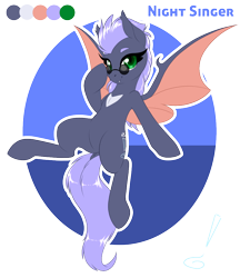 Size: 950x1099 | Tagged: safe, artist:peridotkitty, derpibooru import, oc, oc only, oc:night singer, bat pony, pony, eyelashes, glasses, heterochromia, reference sheet, solo