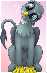 Size: 1280x1980 | Tagged: dead source, safe, artist:conscious-aberration, derpibooru import, gabby, griffon, birb, birds doing bird things, catbird, confused, cute, female, gabbybetes, griffons doing bird things, head tilt, looking at you, puzzled, question mark, quizzical, sitting, solo, weapons-grade cute