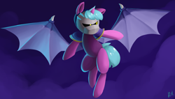 Size: 1280x727 | Tagged: safe, artist:rockyhardwood, oc, oc only, bat pony, pony, clothes, costume, flying, meta knight, solo