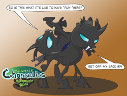 Size: 2533x1915 | Tagged: safe, artist:necrath, derpibooru import, changeling, fanfic:my little changeling: friendship is weird, fanfic art, female, my little x, song in the comments, speech bubble