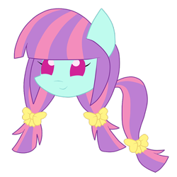 Size: 1000x1000 | Tagged: safe, artist:luckyclau, derpibooru import, sunny flare, equestria girls, bow, chibi, equestria girls ponified, hair bow, pigtails, ponified, solo, tail bow, twintails