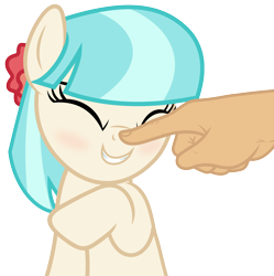 Size: 5400x5420 | Tagged: safe, artist:slb94, coco pommel, earth pony, human, pony, absurd resolution, blushing, boop, bronybait, cocobetes, cute, eyes closed, female, grin, hand, mare, simple background, smiling, transparent background, vector