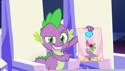 Size: 1920x1090 | Tagged: safe, screencap, spike, dragon, season 6, the crystalling, baby, baby dragon, claws, crystal heart, drawing, dreamworks face, egotistical, fangs, hero, looking at you, male, pointing, poster, raised eyebrow, smug, sunburst background