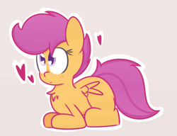 Size: 1061x815 | Tagged: safe, artist:mr-degration, derpibooru import, scootaloo, chest fluff, cute, cutealoo, heart eyes, simple background, solo, wingding eyes
