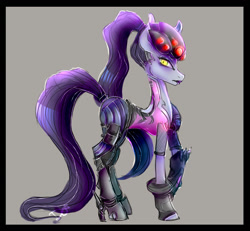 Size: 1300x1200 | Tagged: safe, artist:melodybell, crossover, overwatch, ponified, ponytail, solo, widowmaker