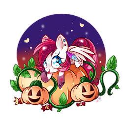 Size: 1200x1200 | Tagged: safe, artist:ipun, derpibooru import, oc, oc only, oc:rouge swirl, pegasus, pony, blushing, female, food, halloween, heart, heart eyes, jack-o-lantern, mare, pumpkin, simple background, solo, tongue out, transparent background, wingding eyes