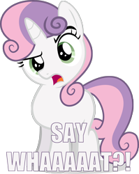 Size: 3000x3762 | Tagged: safe, derpibooru import, sweetie belle, crusaders of the lost mark, image macro, meme, say what, simple background, solo, transparent background, vector