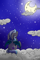 Size: 1000x1500 | Tagged: safe, artist:cloureed, derpibooru import, oc, oc only, bat pony, pony, cloud, floppy ears, moon, night, redraw