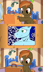 Size: 640x1080 | Tagged: safe, derpibooru import, button mash, soarin', anthro, earth pony, pegasus, pony, anthro with ponies, bare chest, button's adventures, button's odd game, hat, meme, propeller hat, solo