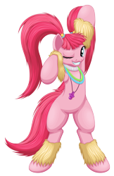 Size: 2200x3400 | Tagged: safe, artist:ohemo, derpibooru import, pacific glow, earth pony, pony, bipedal, female, looking at you, mare, one eye closed, simple background, solo, transparent background, wink