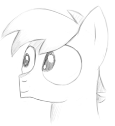 Size: 640x705 | Tagged: safe, artist:itsthinking, derpibooru import, crackle pop, the cart before the ponies, bust, grayscale, monochrome, portrait, solo