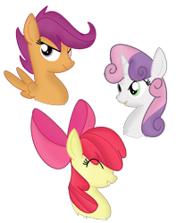 Size: 1056x1341 | Tagged: safe, artist:derpdoo, derpibooru import, apple bloom, scootaloo, sweetie belle, bust, cutie mark crusaders