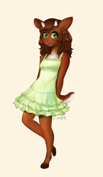 Size: 1604x2758 | Tagged: safe, artist:squiggles, derpibooru import, oc, oc only, oc:aleia, anthro, deer, unguligrade anthro, clothes, cute, dress, solo, sundress, young