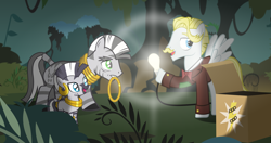 Size: 8192x4320 | Tagged: safe, artist:misteraibo, derpibooru import, zecora, oc, pegasus, pony, zebra, absurd resolution, everfree forest, filly, lightbulb