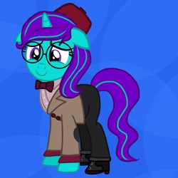 Size: 1433x1431 | Tagged: safe, artist:aquaseasplash, derpibooru import, oc, oc only, oc:aqua splash, bowtie, clothes, cosplay, costume, crossover, doctor who, fez, floppy ears, glasses, hat, solo