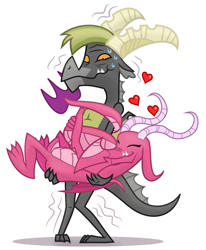 Size: 680x826 | Tagged: safe, artist:changeling #209458, derpibooru import, baff, ballista, dragon, bafflista, bridal carry, carrying, cute, diaballista, female, heart, hug, male, shipping, straight, teenaged dragon