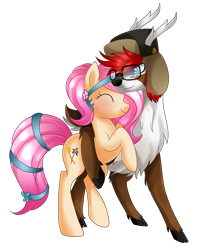 Size: 1574x1839 | Tagged: safe, artist:scarlet-spectrum, derpibooru import, oc, oc only, oc:bloom flower, oc:thicket, deer, duo, eyes closed, glasses, hat, hug, simple background, transparent background