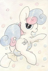 Size: 683x1015 | Tagged: safe, artist:slightlyshade, derpibooru import, bon bon, sweetie drops, polka dot background, solo, traditional art