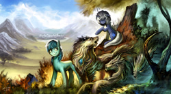 Size: 1280x707 | Tagged: safe, artist:ziom05, derpibooru import, oc, oc only, oc:poison joke, pony, wolf, forest, male, mountain, scenery, stallion