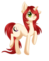 Size: 617x768 | Tagged: safe, artist:raincatme, derpibooru import, oc, oc only, oc:sugary rhyme, pony, unicorn, ear piercing, earring, jewelry, one eye closed, piercing, solo, wink