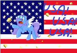 Size: 1024x703 | Tagged: safe, artist:coffee-draws, derpibooru import, oc, oc only, burger, flag, floral head wreath, food, hamburger, murica, solo, united states