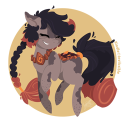 Size: 950x950 | Tagged: safe, artist:raygirl, derpibooru import, oc, oc only, oc:kindle, earth pony, pony, eyes closed, female, grin, hooves, lineless, mare, smiling, solo