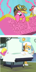 Size: 728x1456 | Tagged: safe, derpibooru import, cherry berry, doctor horse, doctor stable, cupcake, food, rainbow cupcake, surgery, tragedy