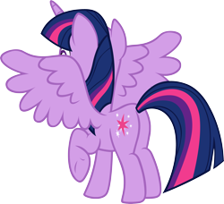 Size: 2976x2714 | Tagged: safe, artist:badumsquish, derpibooru exclusive, twilight sparkle, twilight sparkle (alicorn), alicorn, pony, female, mare, plot, rear view, simple background, solo, spread wings, surprised, transparent background, vector, wings