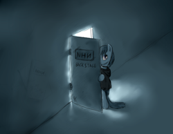 Size: 1247x970 | Tagged: safe, artist:vabla, derpibooru import, marble pie, backstage, lonely inky, nine inch nails, solo