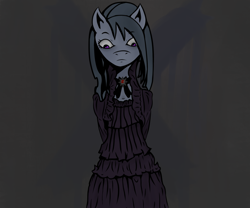 Size: 2160x1800 | Tagged: safe, artist:dubsteppunk, derpibooru import, marble pie, semi-anthro, clothes, dress, gothic lolita, looking down, solo