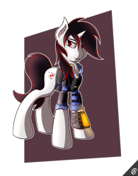 Size: 1251x1600 | Tagged: safe, artist:capseys, derpibooru import, oc, oc only, oc:blackjack, pony, unicorn, fallout equestria, fallout equestria: project horizons, armor, clothes, fanfic, fanfic art, female, hooves, horn, mare, pipbuck, security armor, solo, vault security armor, vault suit