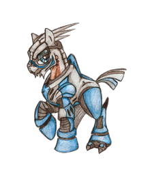 Size: 900x1025 | Tagged: safe, artist:zafara711, derpibooru import, alien, pony, armor, colored pencil drawing, garrus vakarian, mass effect, ponified, raised hoof, science fiction, simple background, solo, traditional art, transparent background, turian, video game