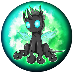Size: 2539x2539 | Tagged: safe, artist:flamevulture17, derpibooru import, changeling, cute, female, orb, smiling, solo