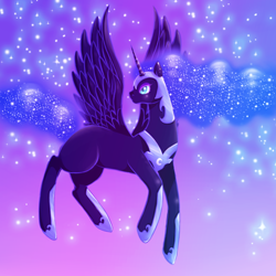 Size: 1024x1024 | Tagged: safe, artist:himekamome, derpibooru import, nightmare moon, alicorn, pony, dreamscape, flying, solo