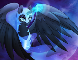 Size: 1016x786 | Tagged: safe, artist:csox, derpibooru import, nightmare moon, magic, solo, spread wings