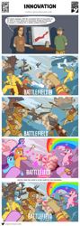 Size: 1000x2812 | Tagged: safe, artist:general arcade, derpibooru import, dinosaur, dragon, hamster, human, battlefield, comic, e3, gun, hooves, parody, rainbow, tank (vehicle), weapon