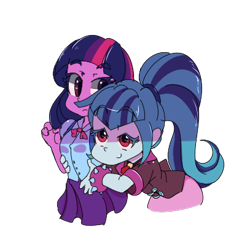 Size: 407x387 | Tagged: safe, artist:uneet, sonata dusk, twilight sparkle, equestria girls, rainbow rocks, female, hug, hug from behind, lesbian, shipping, simple background, transparent background, twinata