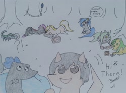 Size: 2552x1881 | Tagged: safe, artist:andrew.a., derpibooru import, oc, oc only, oc:cathrine of the phantom island, oc:heart-tone, oc:howling creek, oc:lilly stone, oc:little snaps, oc:nectar-tone, oc:wrath the shapeshifting serpent, earth pony, hengstwolf, original species, unicorn, werewolf, amputee, assassin, blank flank, broken horn, chibi, family, female, flower, kneeling, lioness/pony, looking at you, male, mare, meme, ocs everywhere, plant, ponysona, ponytail, scar, serpent, smiling, stallion, text, three legged, tongue out, traditional art, tree, waving