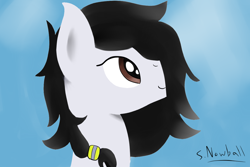 Size: 1024x683 | Tagged: safe, artist:saria the frost mage, derpibooru import, oc, oc only, oc:double m, earth pony, pony, bust, hair bangs, hair beads, lineless, male, portrait, simple background, solo, stallion