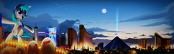 Size: 8000x2500 | Tagged: safe, artist:ruhisu, derpibooru import, part of a set, earth pony, pony, absurd resolution, commission, las vegas, las vegas sign, luxor hotel & casino, mandalay bay, open mouth, raised hoof, scenery, skyline, stratosphere las vegas, trump hotel