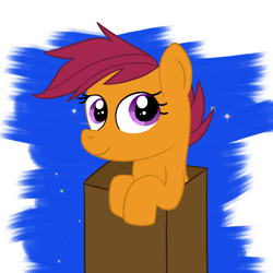 Size: 2000x2000 | Tagged: safe, artist:saveraedae, derpibooru import, scootaloo, box, cute, cutealoo, diabetes, in a box, solo