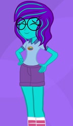 Size: 750x1302 | Tagged: safe, artist:aquaseasplash, derpibooru import, oc, oc only, oc:aqua splash, equestria girls, clothes, equestria girls-ified, eyes closed, glasses, shorts, solo