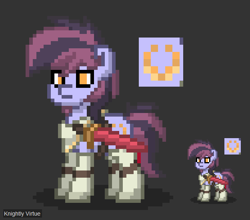 Size: 625x551 | Tagged: safe, derpibooru import, oc, oc only, oc:knightly virtue, armor, pony town, solo, sword, weapon