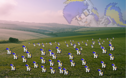 Size: 3840x2400 | Tagged: safe, derpibooru import, oc, oc only, oc:juby skylines, clones, field, high res, pixel art, pony town, scenery