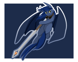 Size: 2400x1920 | Tagged: safe, artist:kryzx, derpibooru import, oc, oc only, oc:starchaser, bat pony, pony, goggles, male, solo, spear, weapon, wings