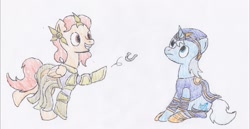 Size: 1518x785 | Tagged: safe, artist:egg_roll, derpibooru import, ashe, league of legends, leona, ponified, traditional art
